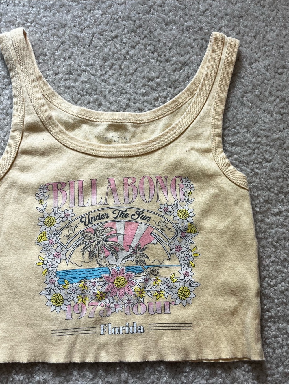 Billabong Yellow Graphic Floral Palm Crop Tank